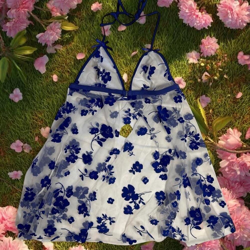 Vintage blue floral sheer halter